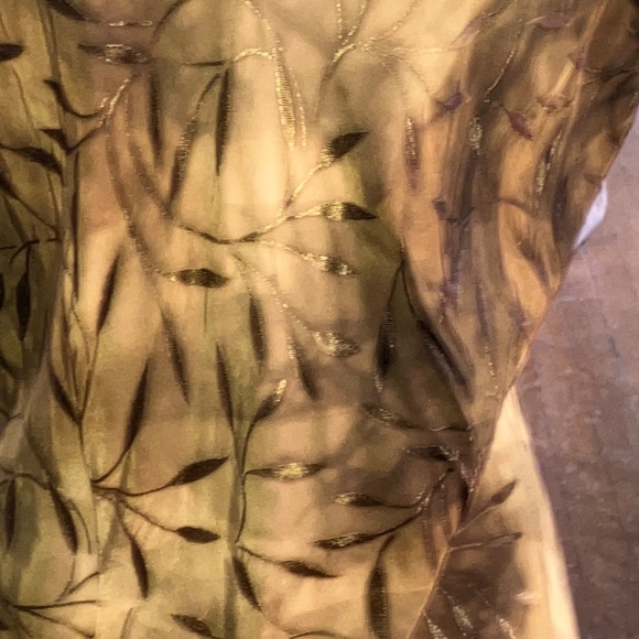 Golden brown leafs print Asian style maxi dress - Picture 7 of 15